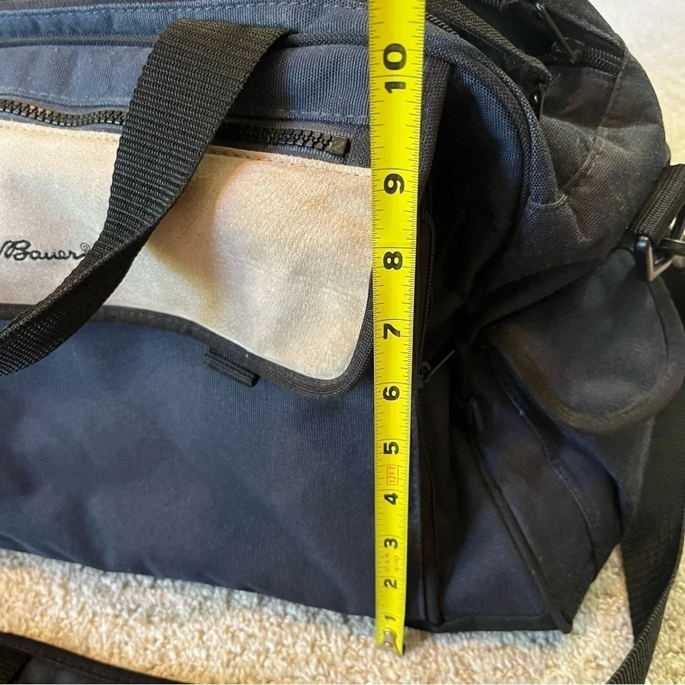 Eddie Bauer Black Canvas Leather Diaper Bag Changing Pad Overnight Travel Rugged